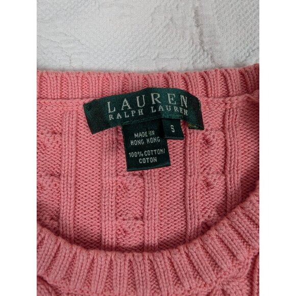 Vtg Lauren Ralph Lauren women's small Cable Knit Sweater crop Pink Coral READ - Picture 13 of 14